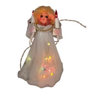 Vintage Light-Up Angel Christmas Tree Topper Blonde Electric Angel Decor 7"